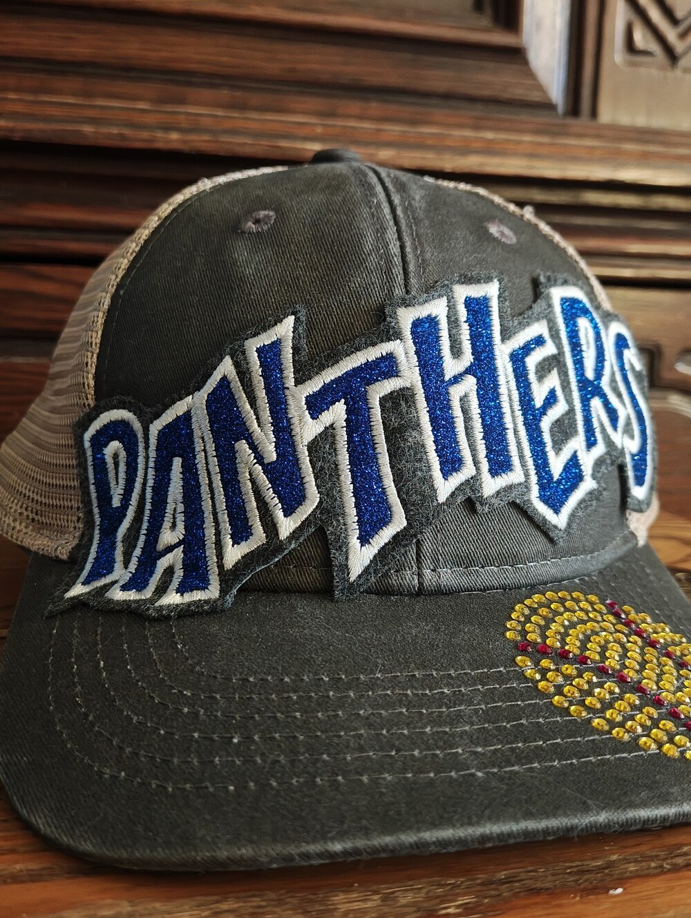 Panthers Embellished Baseball Cap Trucker Hat Style by Two Dandelions Designs